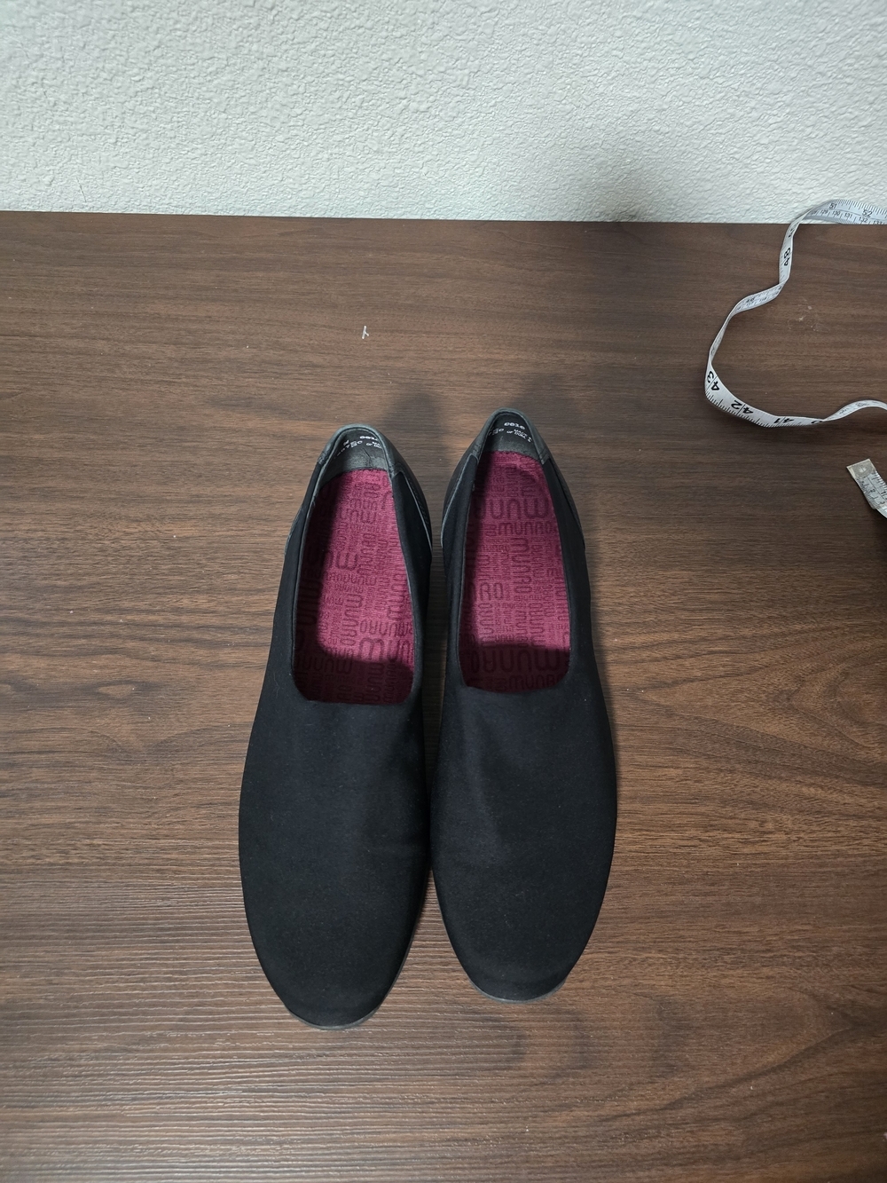 Munro Black Flats with Burgundy Insole